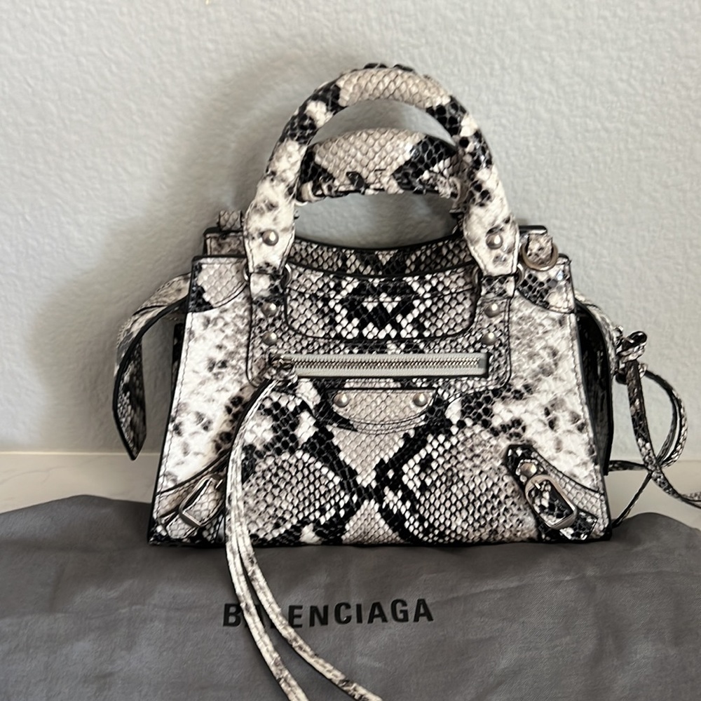 NWT Balenciaga Neo Classic Python-Embossed Leather Satchel